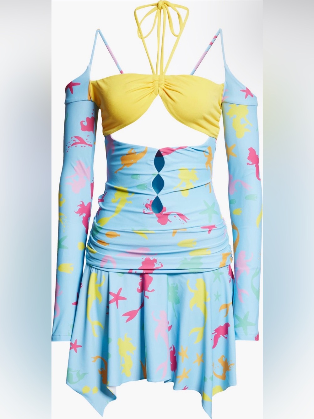 Marshall Columbia x Disney Ariel Print Bikini Cutout Long Sleeve Minidress